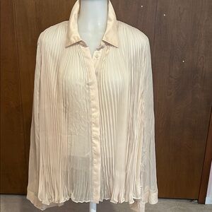 Elegant Cream Pleated Women's Top with long wide sleeves